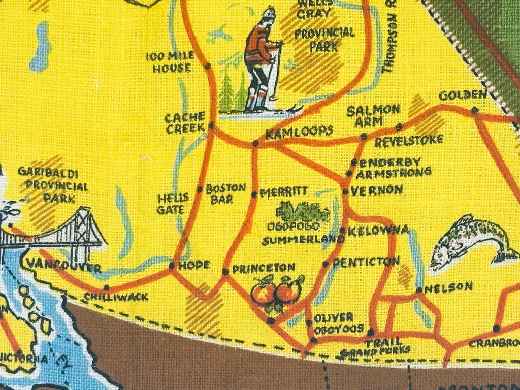 Product image for 'vintage 1960s british columbia linen tea towel hand printed canadian souvenir' (view c250da)