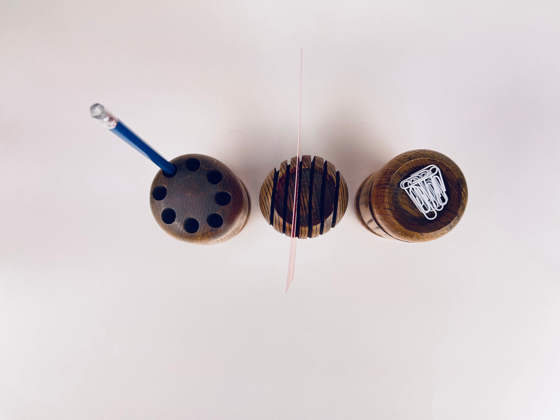 Product image for 'vintage 1970s wood desk organizer set pencil paperclip letter holders' (view d0d38f)