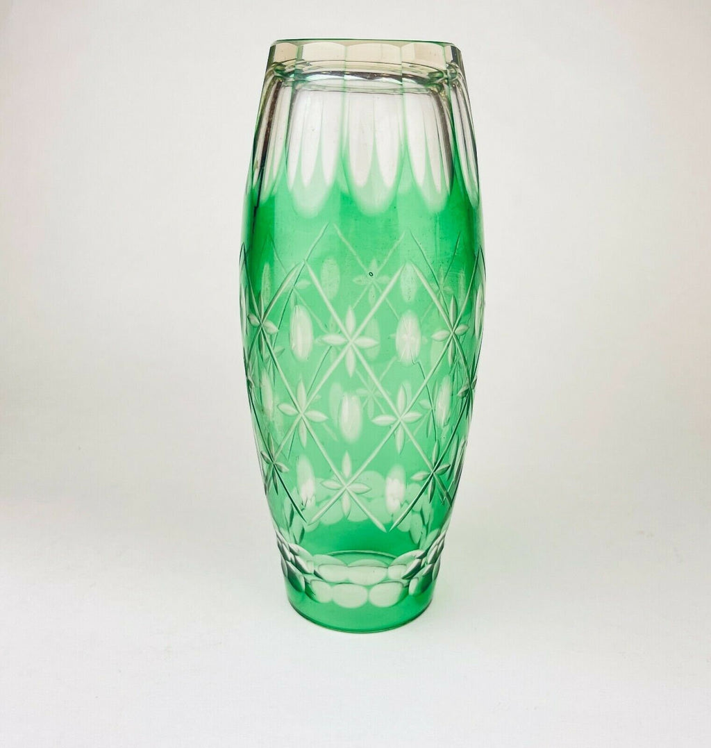 Product image for 'vintage etched green crystal glass vase boho star oval pattern' (view 6035a3)