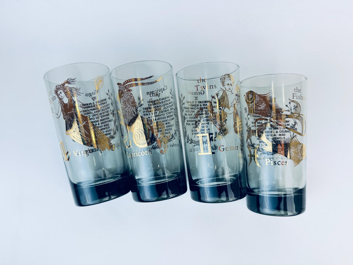 Product image for 'vintage federal glass zodiac tumblers set of 4 astrological highball glasses' (view b2cf3a)