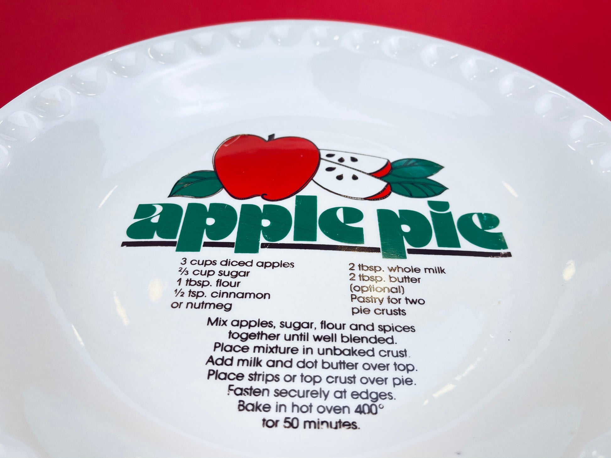 Product image for 'vintage ceramic pie plates strawberry apple pie recipe sold separately' (view 295e39)