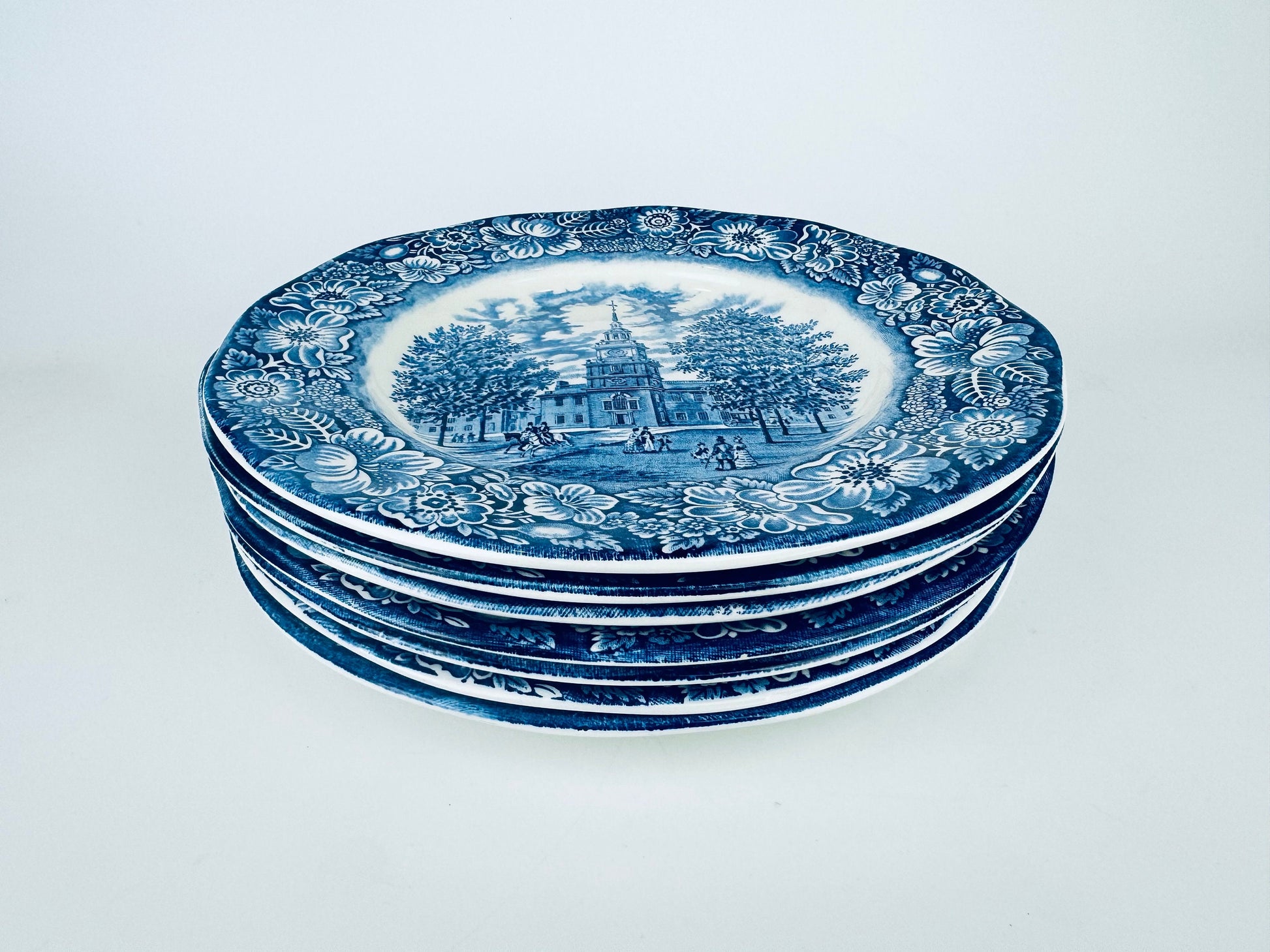 Product image for 'vintage liberty blue staffordshire ironstone 9 75 replacement plates independence hall pattern made in england sold individually' (view 1d66a4)