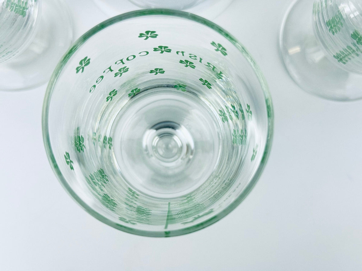 Product image for 'vintage irish coffee green shamrock pedestal glasses goblets set of four 4' (view cab098)