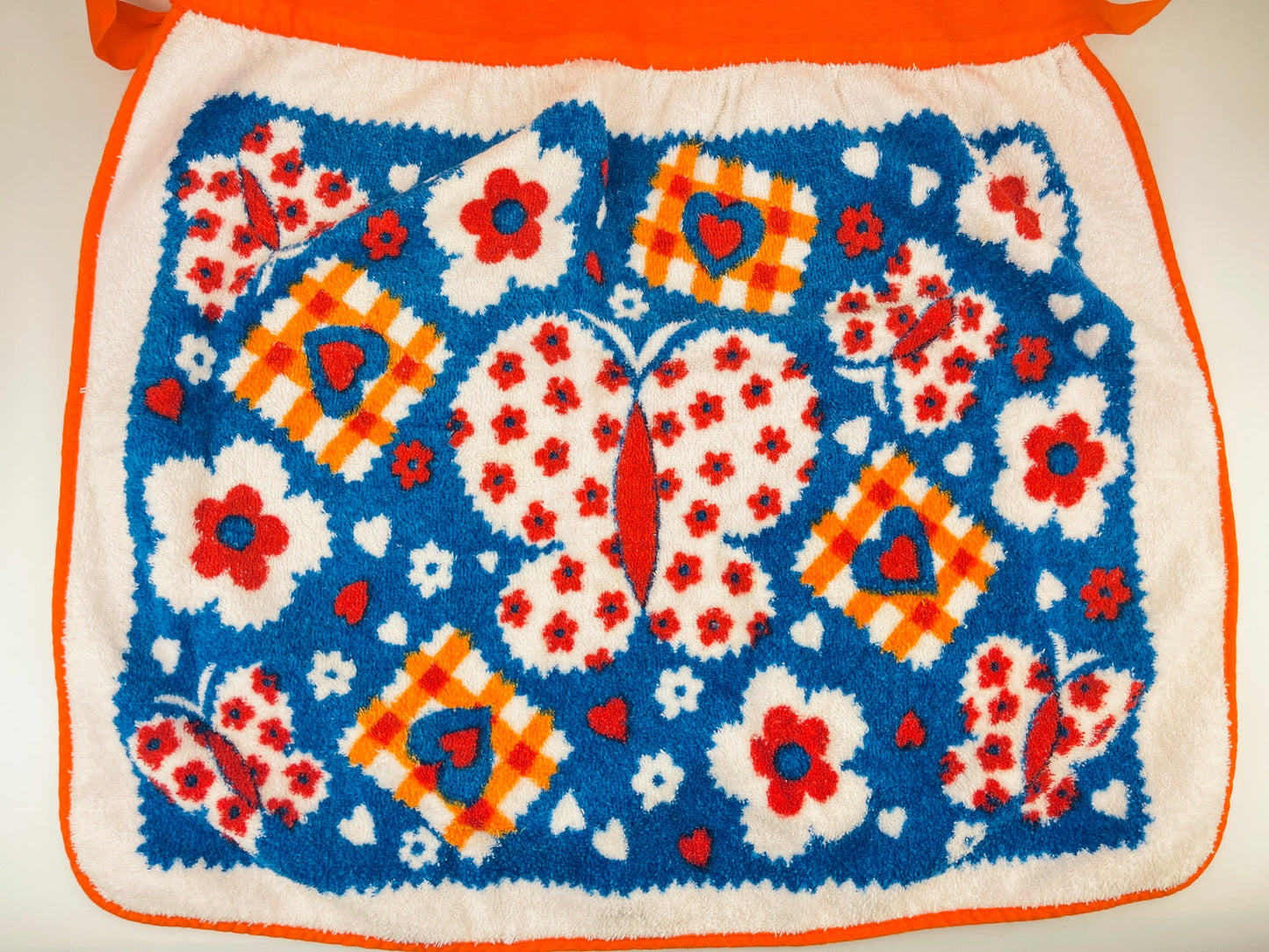 Product image for 'vintage butterfly flower power terry towel waist apron orange trim' (view 228eb6)