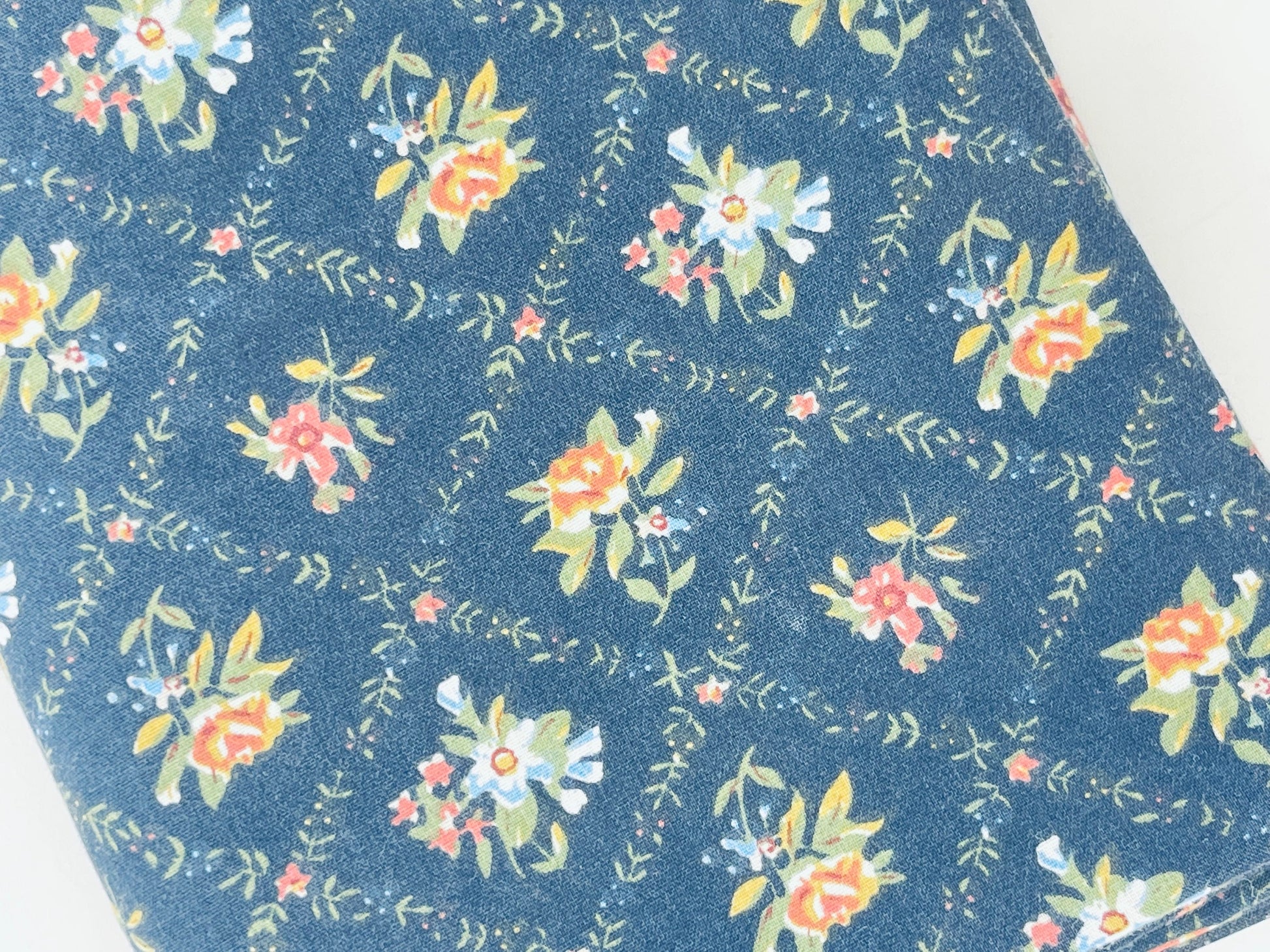 Product image for 'vintage blue floral fabric material 37 x 44' (view 762fc7)