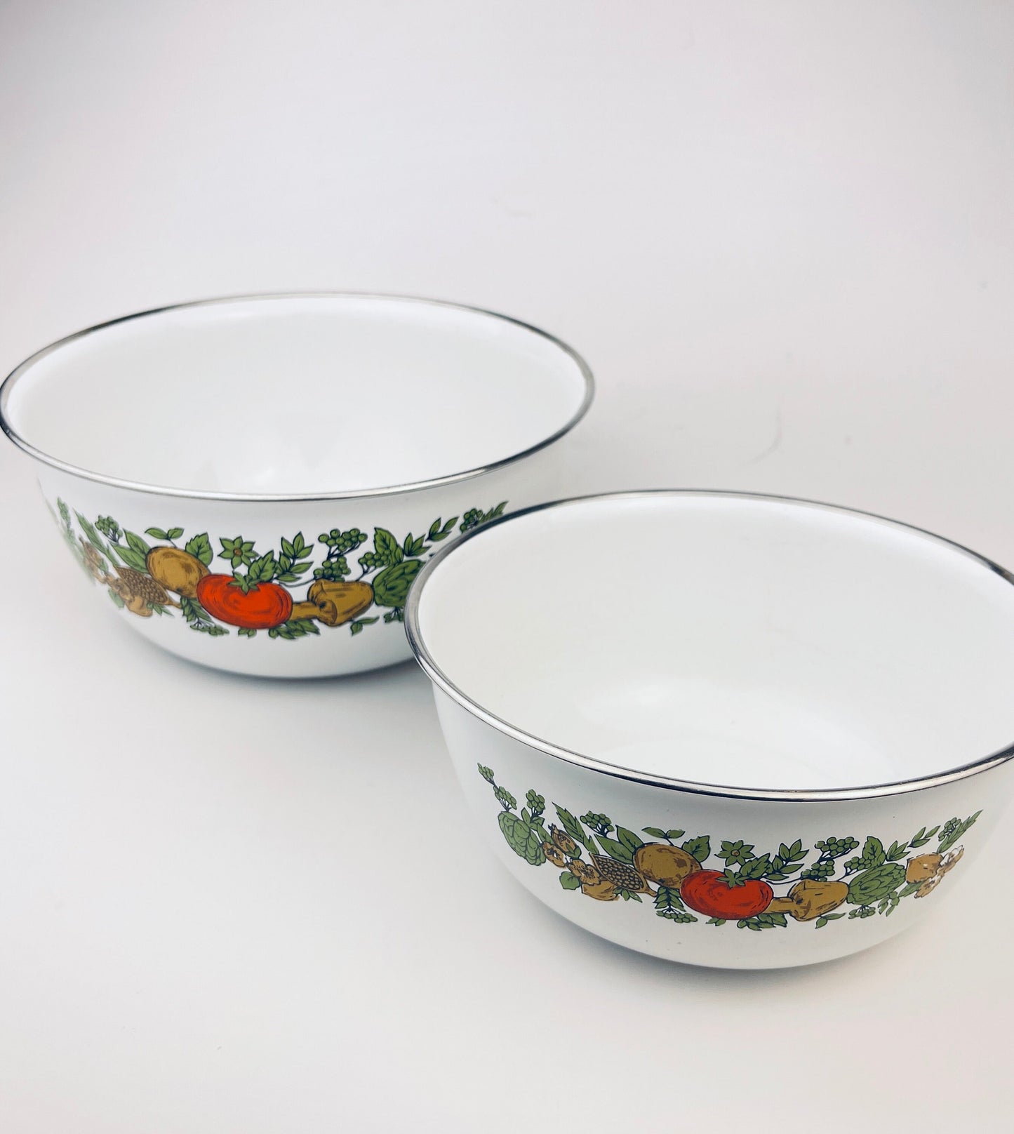 Product image for 'vintage levcoware enamelled nesting mixing bowls vegetable pattern set of two 2' (view cbec67)