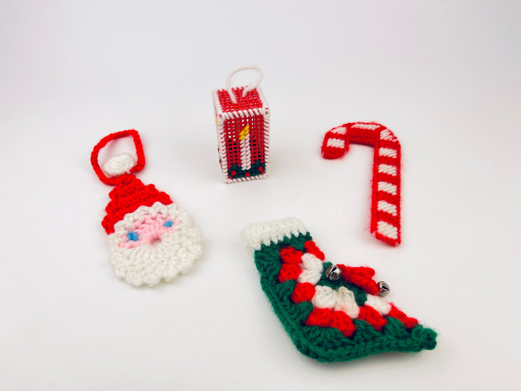 Product image for 'vintage handmade woven christmas ornaments santa stocking candle candy cane sold individually' (view ce4b1b)
