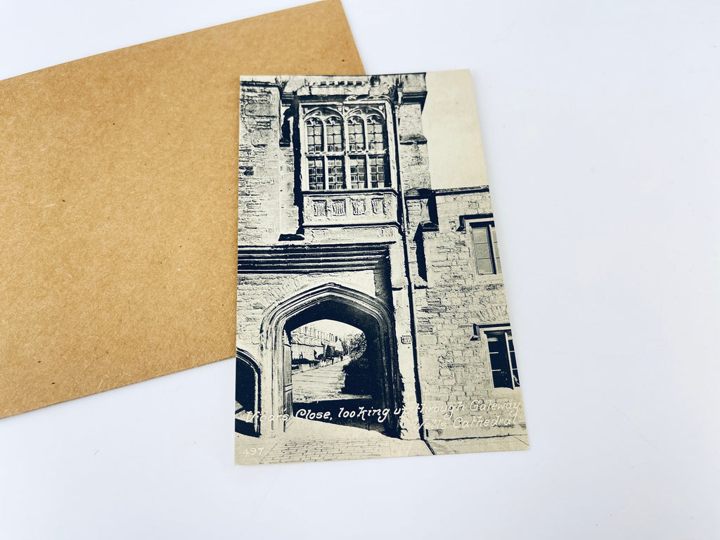 Product image for 'vintage vicars close wells cathedral england postcard black white' (view a02a65)