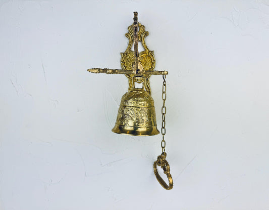 Product image for 'vintage brass four evangelists door bell wall mounted monastery chime with pull chain cast mid century religious decor' (view 663d57)