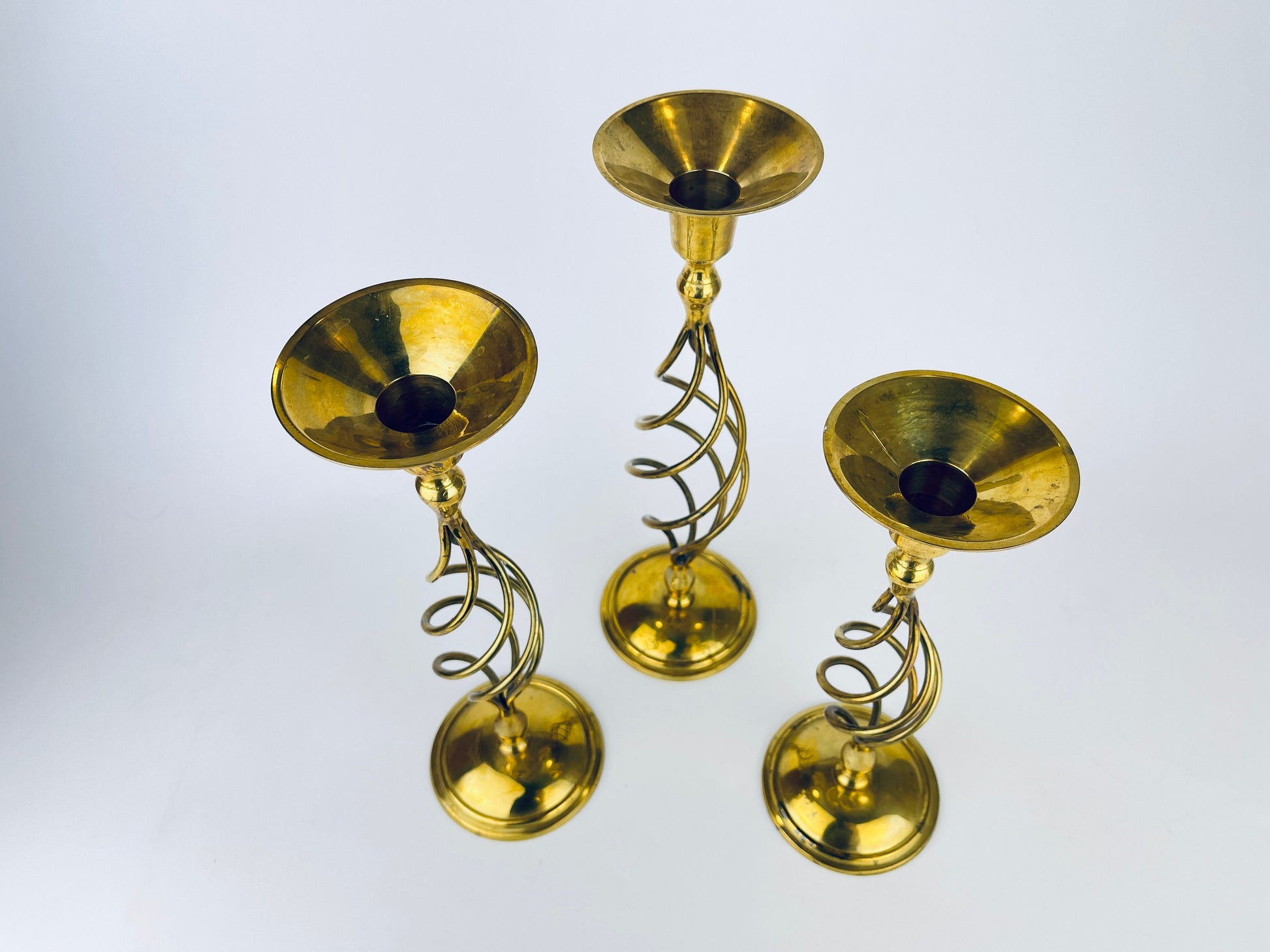 Product image for 'vintage solid brass lattice candle stick holders set of three 3' (view 306198)