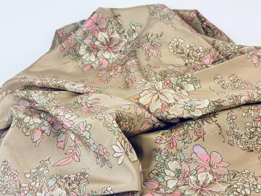 Vintage Floral Fabric Material - Soft Pastel Blooms on Taupe - 46" x 64"