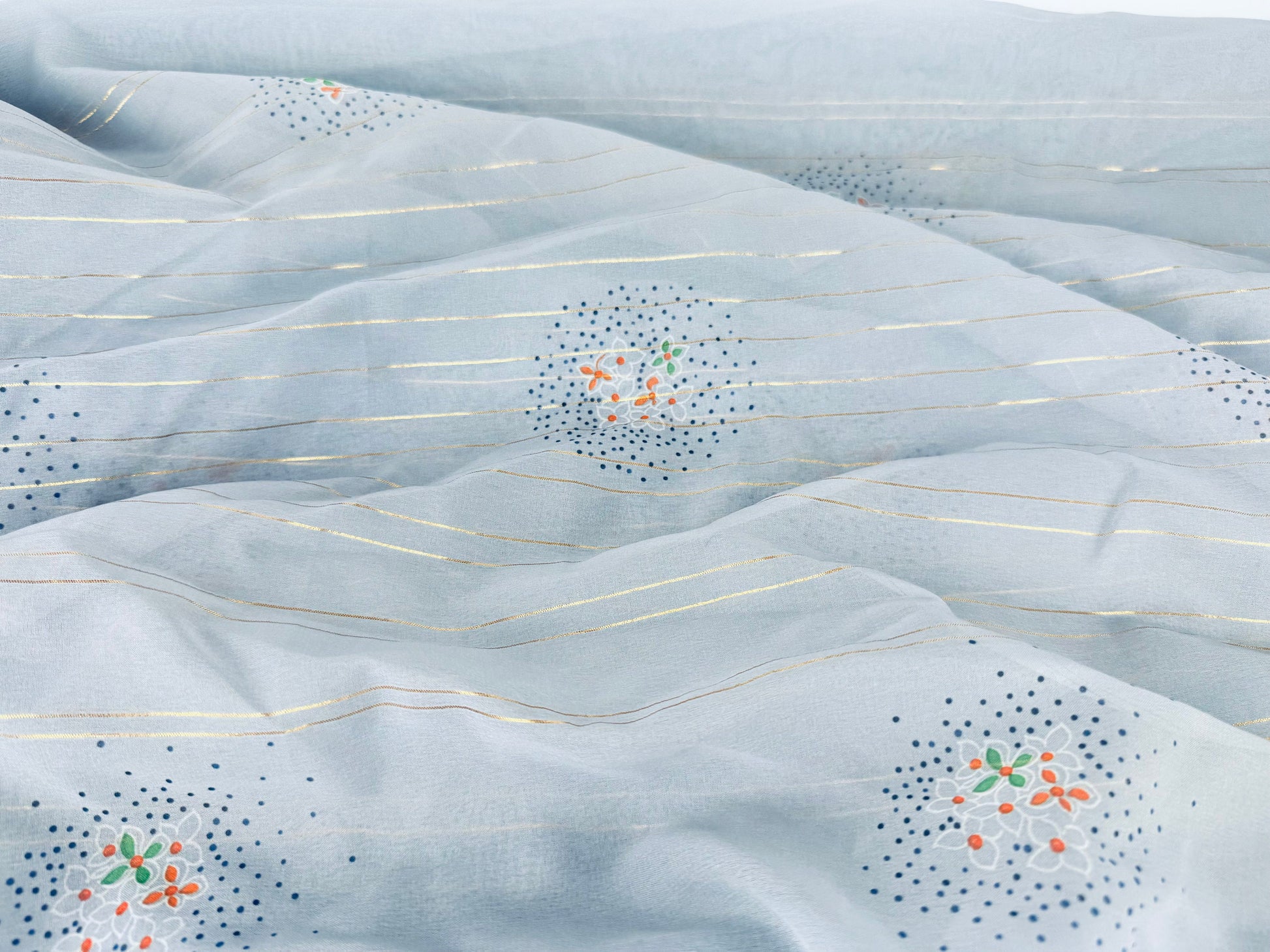 Product image for 'vintage grey lightweight sheer asian floral print metallic striped crepe fabric by lady hamilton 44 x 208 made in japan' (view 1c40b8)