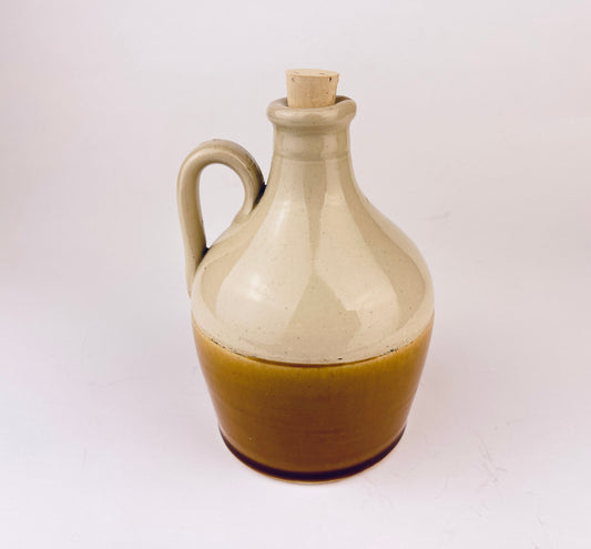 Product image for 'vintage glazed ceramic jug syrup jar golden yellow beige cork top' (view ef753f)