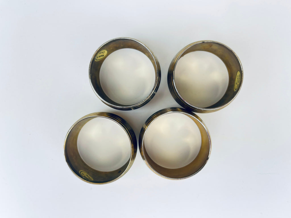 Product image for 'vintage striped brass napkin ring holders set of four 4 attractive aged metal patina' (view 99fa9a)