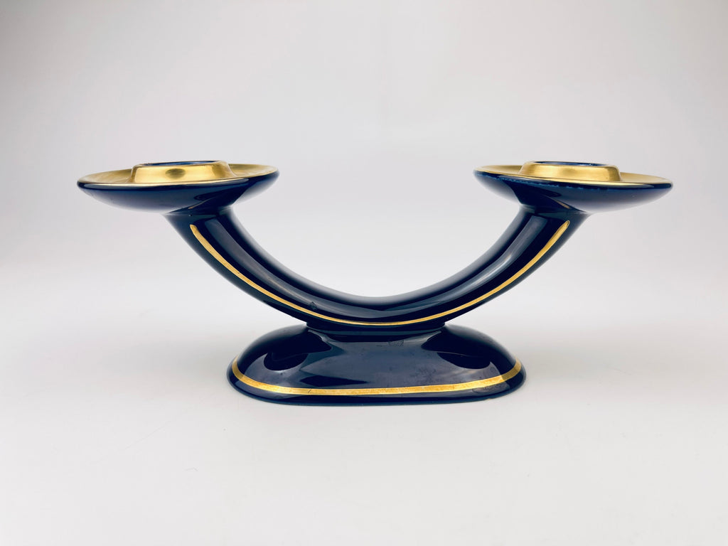 Product image for 'vintage cobalt blue gold porcelain dual candlestick holder made in west germany' (view 5c2f8e)