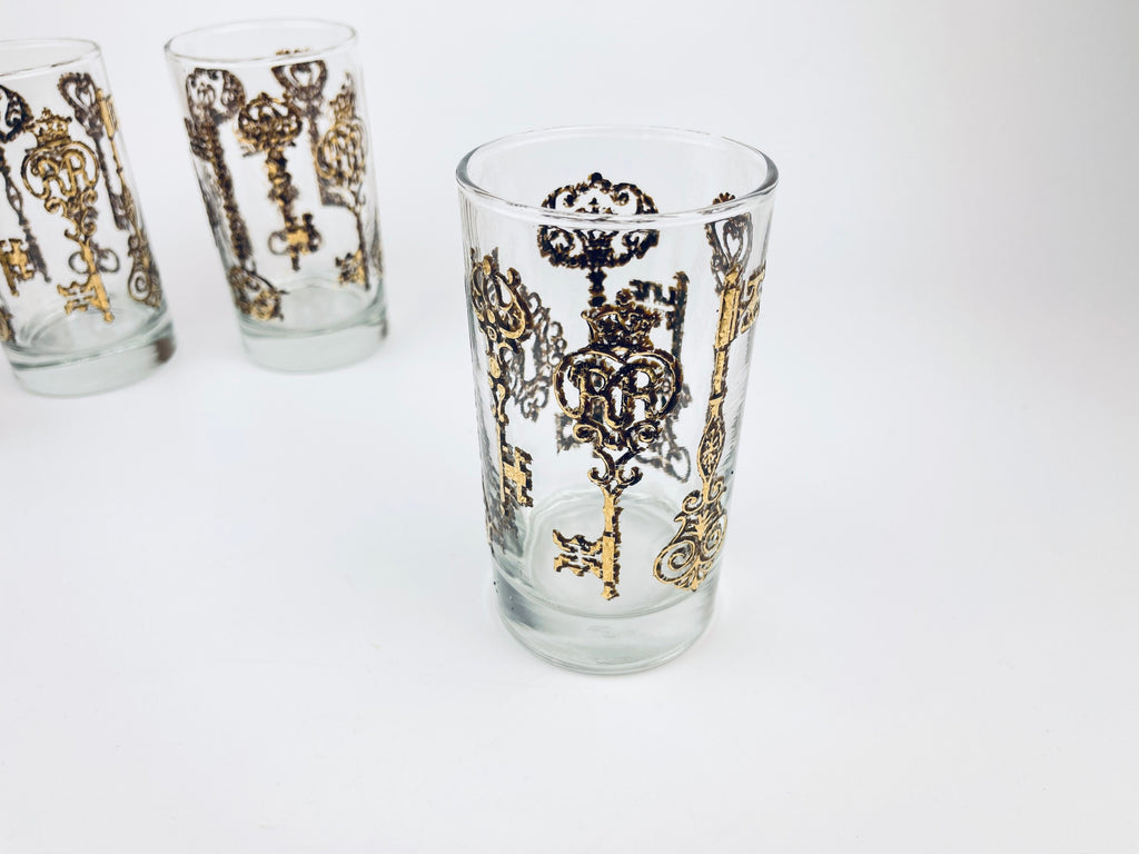 Product image for 'vintage libbey golden embossed skeleton key glasses set of four 4' (view e520a3)