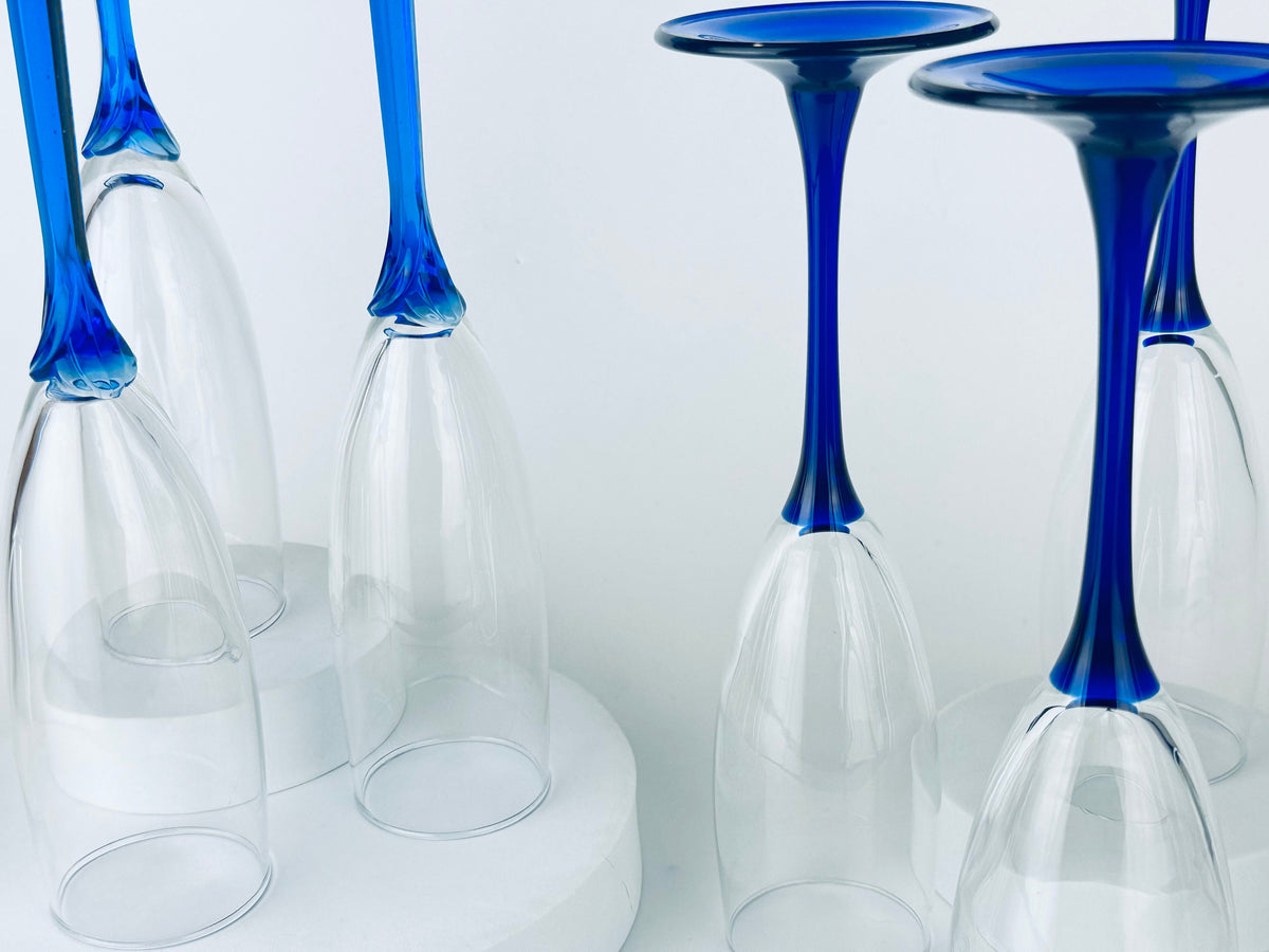 Product image for 'vintage cobalt blue fluted champagne drinking glasses set of four 4 sets sold separately' (view 2a82f0)