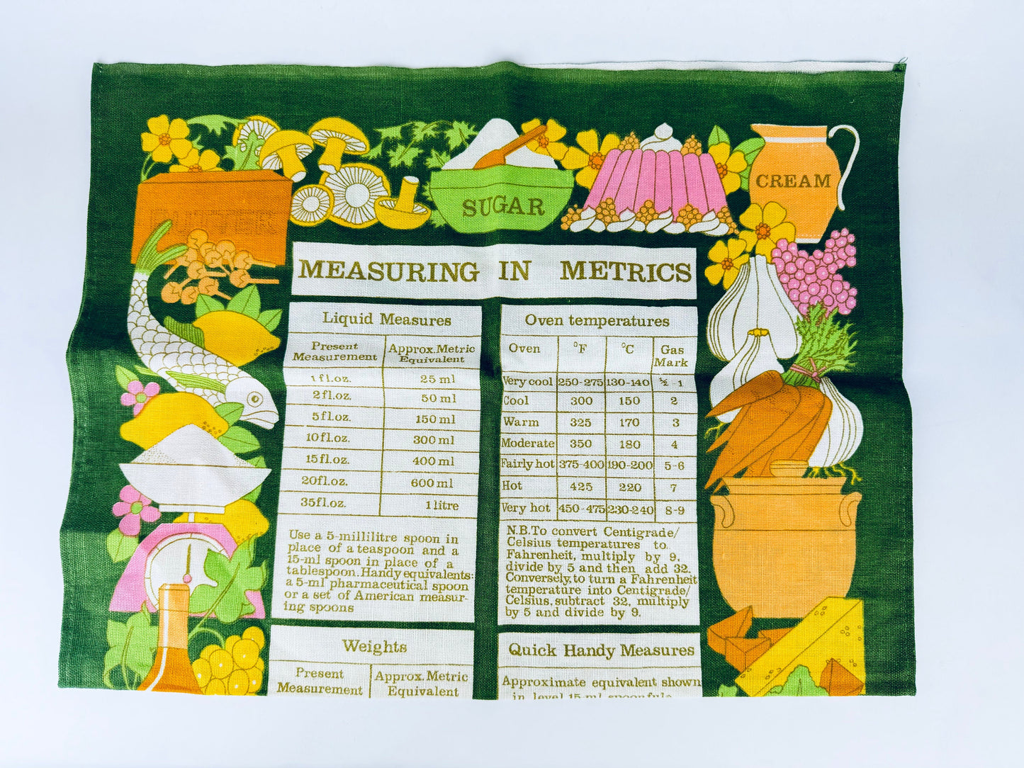 Product image for 'vintage old bleach measuring in metrics good housekeeping linen towel kitchen statement towel tapestry made in ireland' (view 24effa)