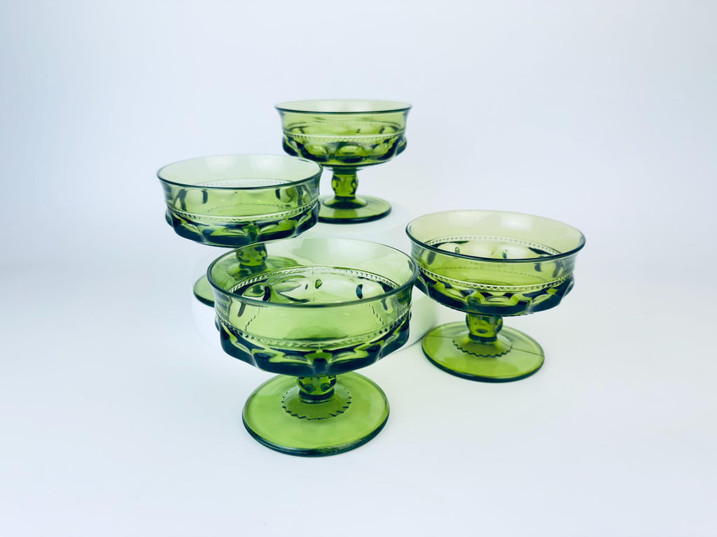 Product image for 'vintage avocado green kings crown thumbprint indiana pressed glass glassware sets sold separately' (view 762acb)