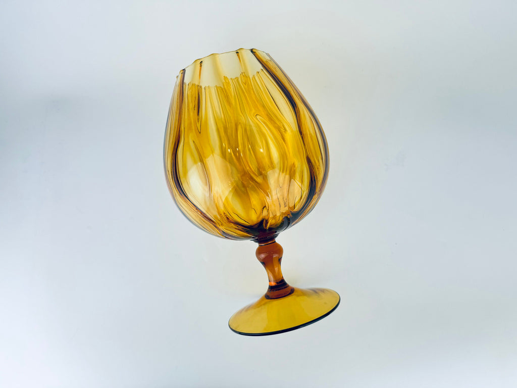 Product image for 'vintage italian empoli handblown glass snifter bowl vase amber teardrop pattern made in italy' (view 992778)