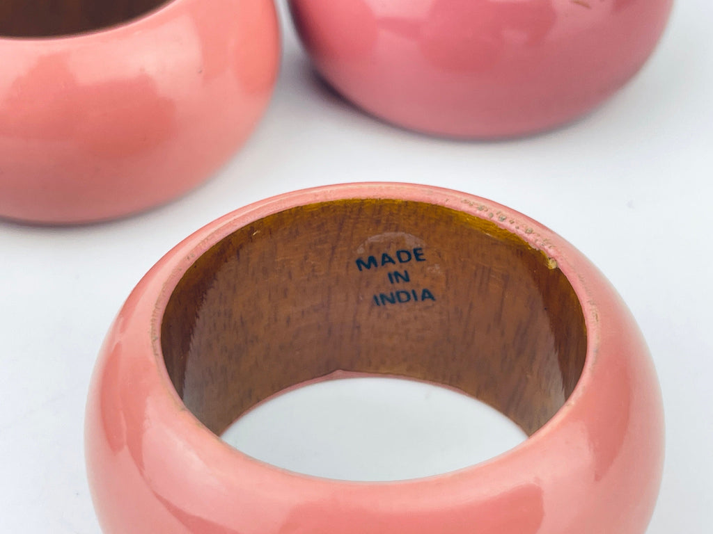 Product image for 'vintage glossy pink wooden napkin ring holders set of six 6' (view b5190c)