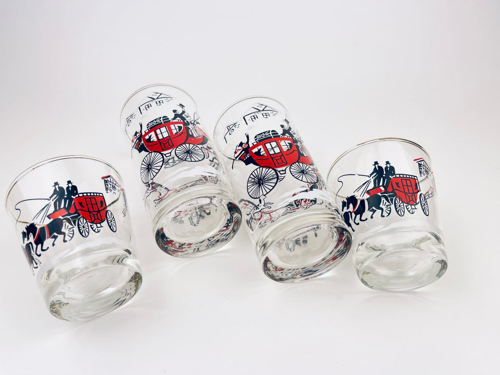 Product image for 'vintage winter stagecoach libbey drinking glasses highball lowball set of four 4 gold rimmed top' (view 9fad76)