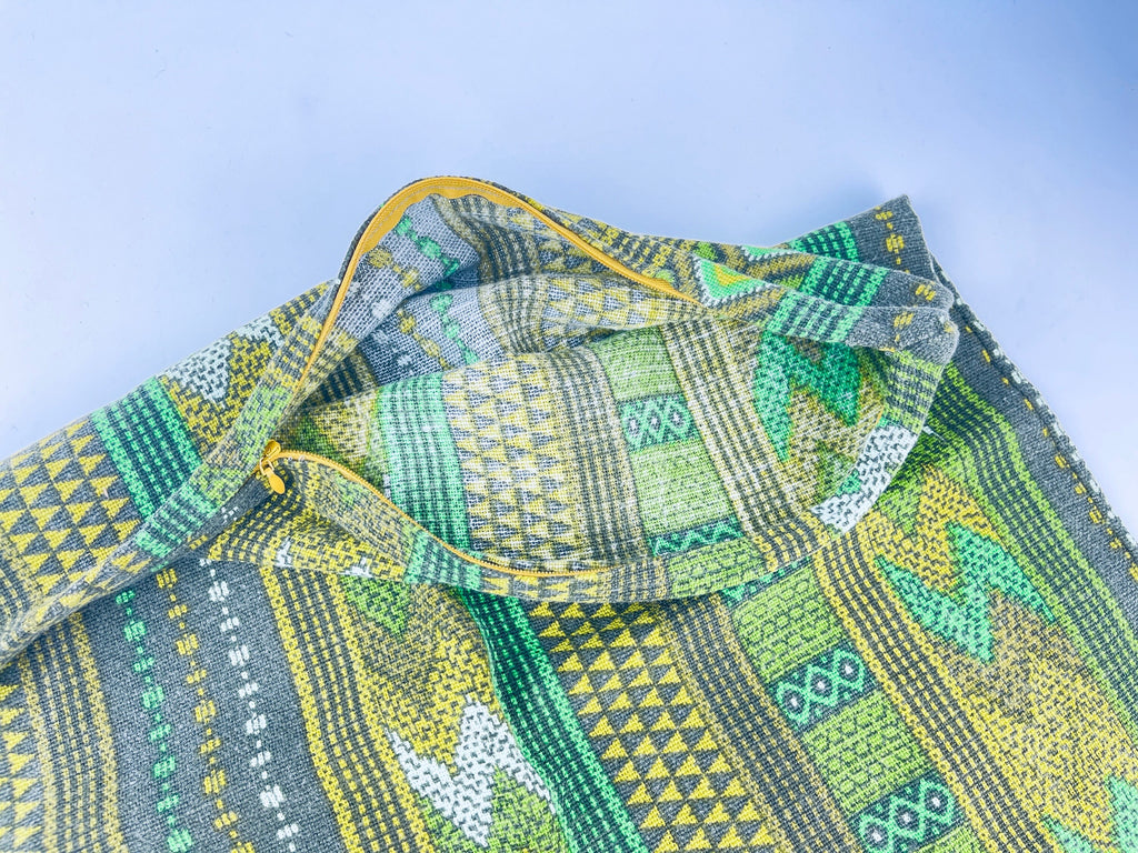 Product image for 'vintage handmade green yellow geometric print square accent pillow cover 18 x 18 sold separately' (view f5204a)