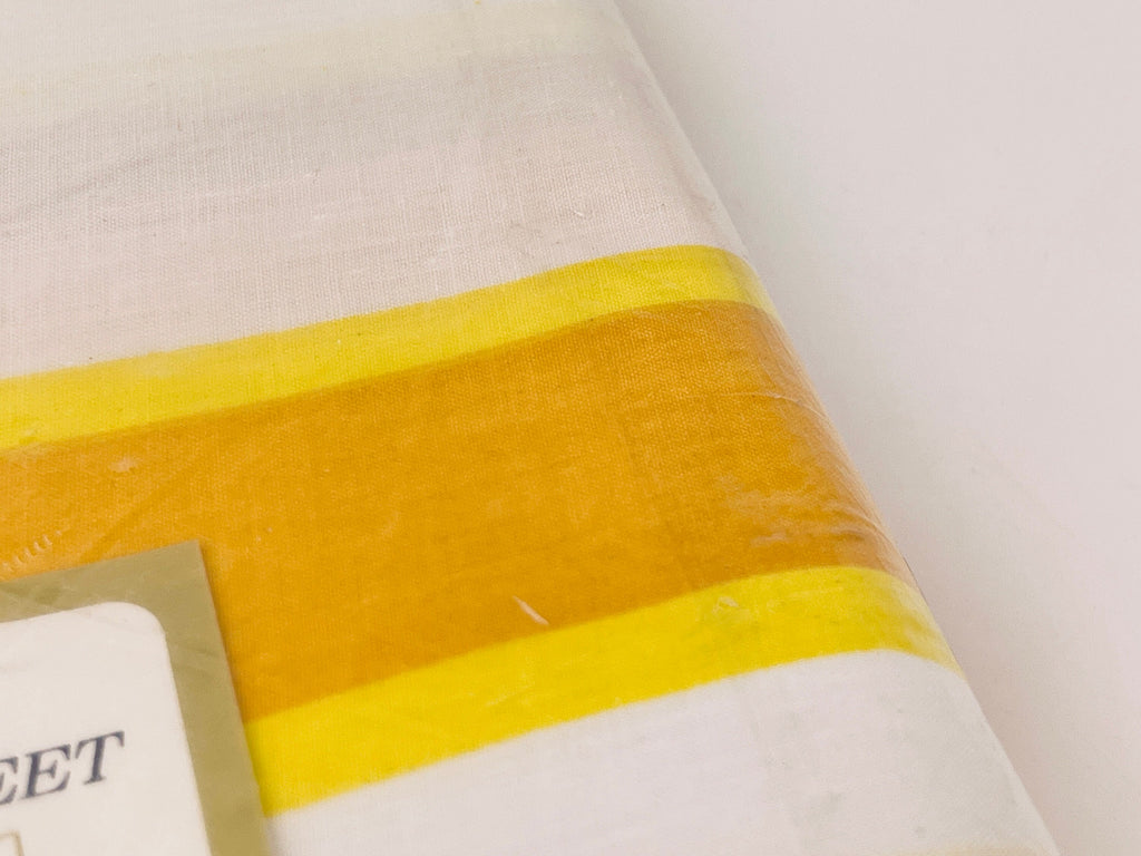 Product image for 'vintage sears perma prest 1970s yellow striped twin flat sheet 50 50 cotton polyester blend new old stock nos' (view ac6b81)