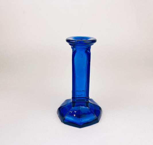 Product image for 'vintage hand blown cobalt blue glass candlestick holder octagonal shape' (view c4f114)