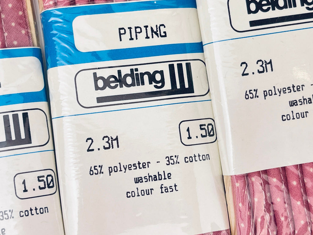 Product image for 'vintage piping tape dark brown pink polka dot pattern made in canada new old stock nos polyester cotton blend' (view 0a986b)