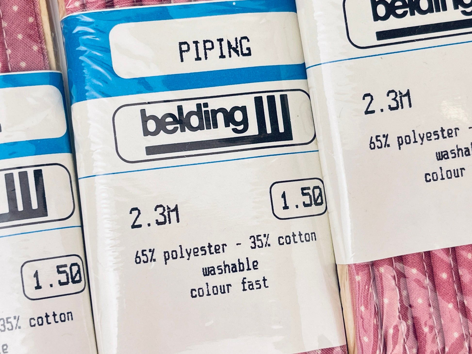 Product image for 'vintage piping tape dark brown pink polka dot pattern made in canada new old stock nos polyester cotton blend' (view 0a986b)