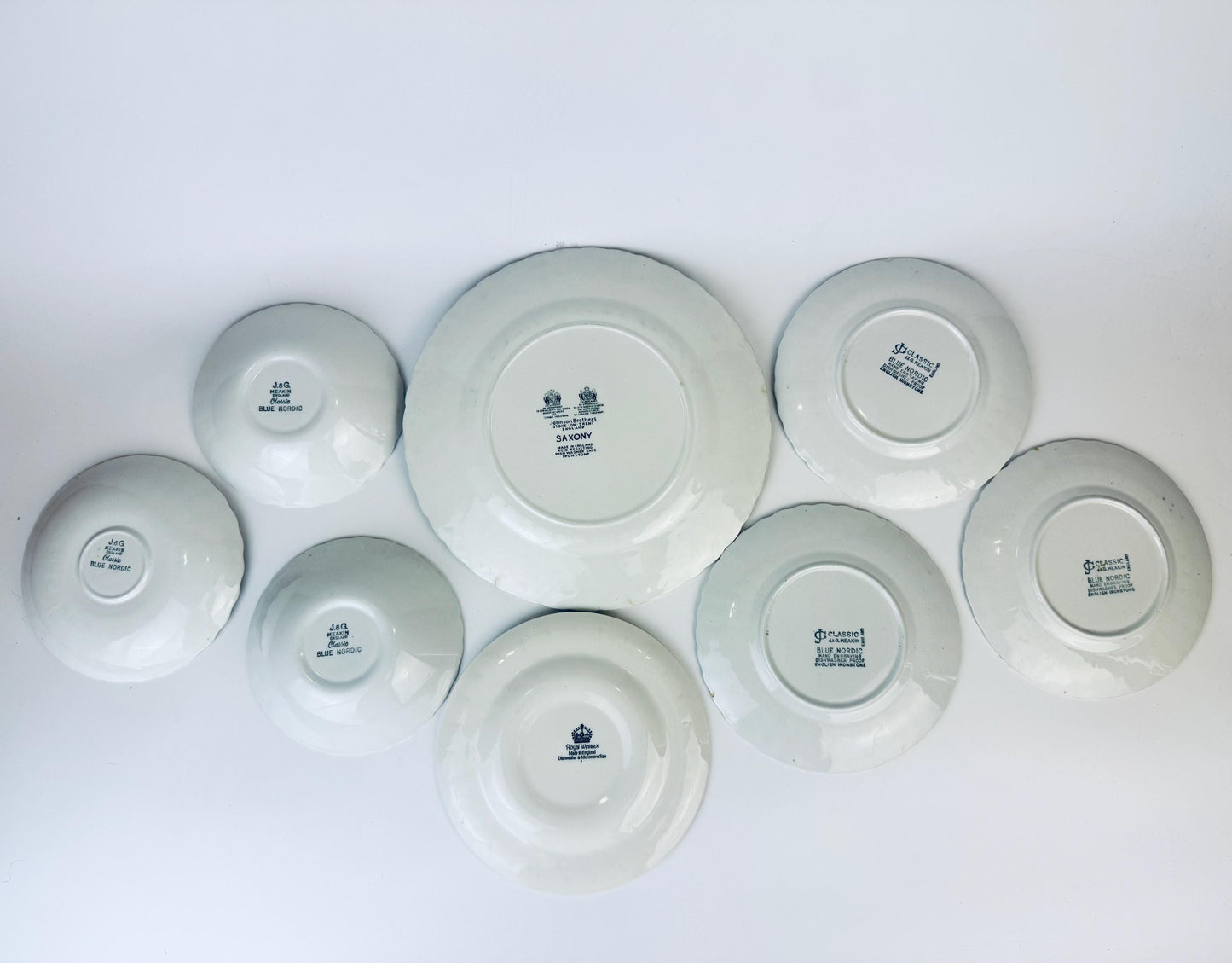 Product image for 'vintage white blue classic blue nordic pattern english ironstone plate saucer cup replacement made in england sold separately' (view 738518)