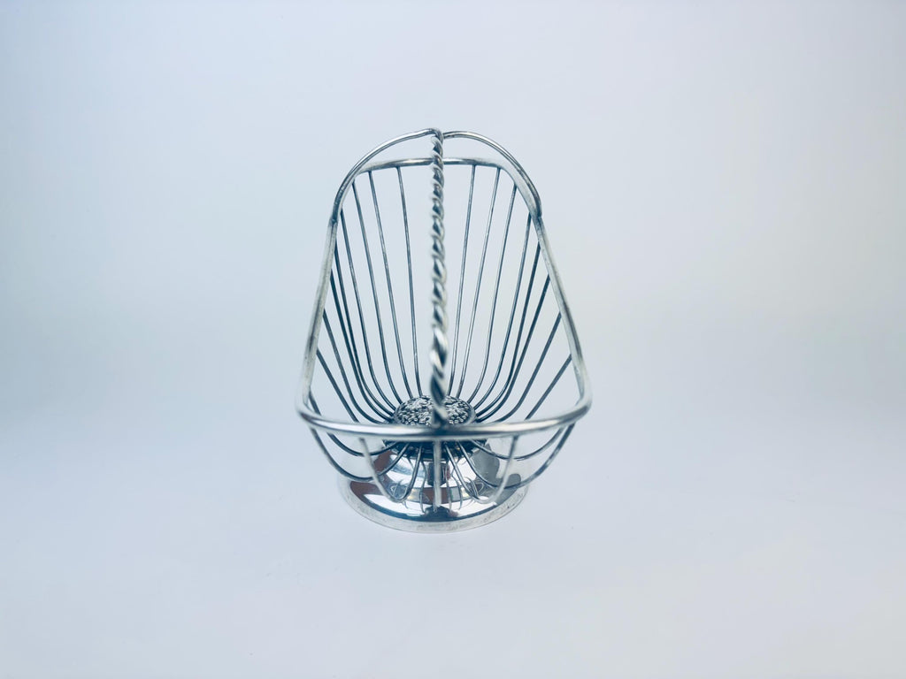 Product image for 'vintage ornate silverplated wine bottle basket caddy grape leaf motif made in italy' (view 798805)