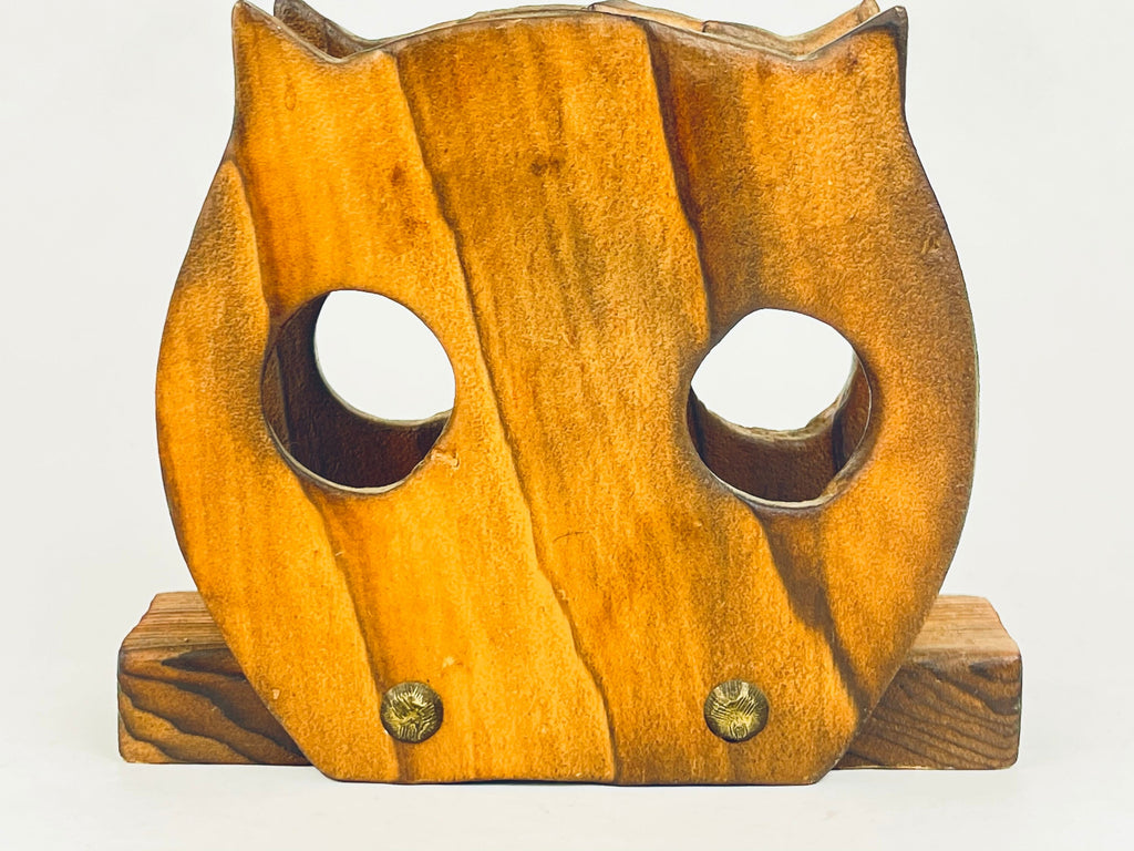 Product image for 'vintage wood owl napkin file holder textured wood grain metal rivets' (view d8a1c8)