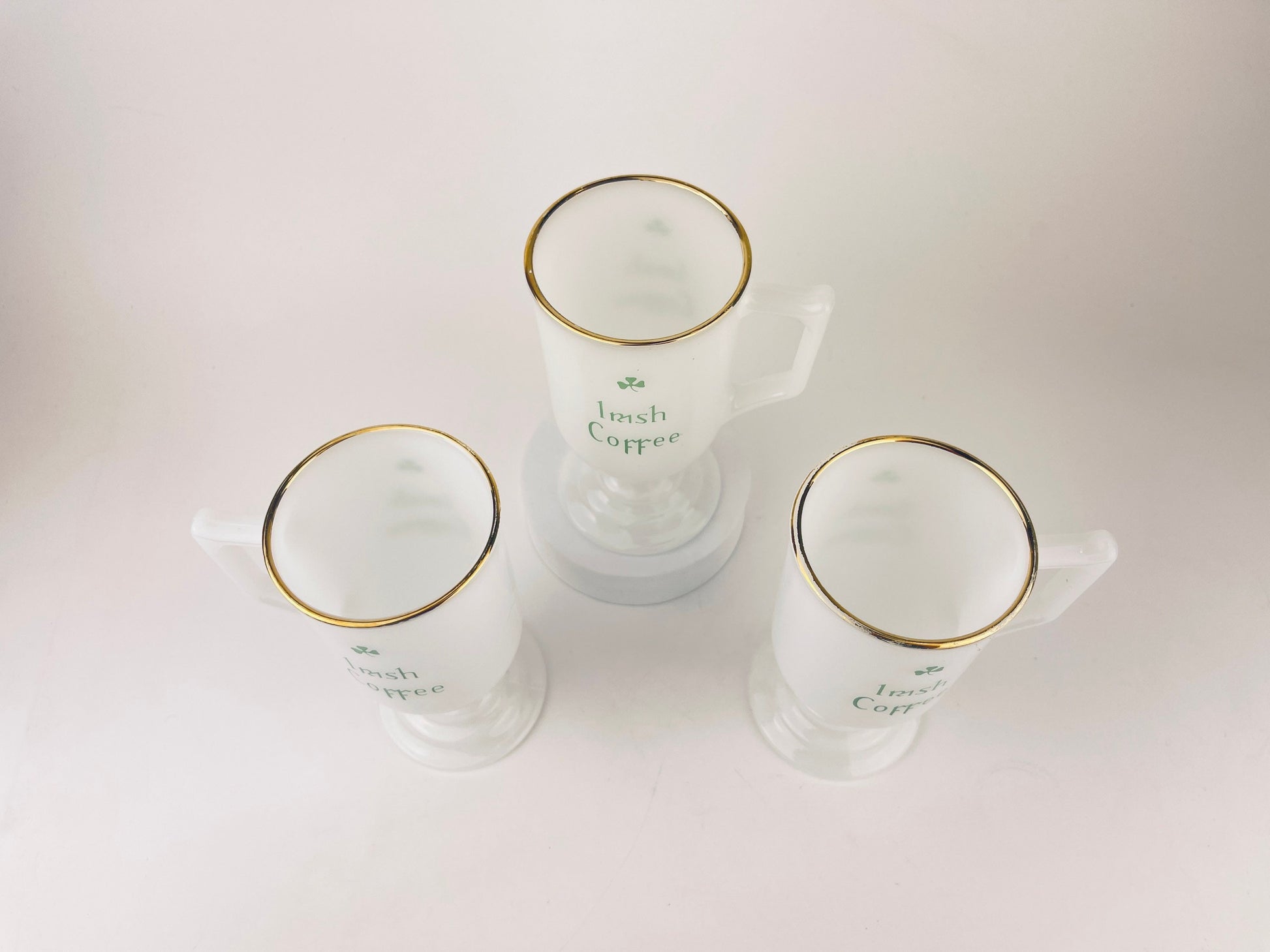 Product image for 'vintage milk glass irish coffee pedestal mugs set of three 3' (view f948f8)