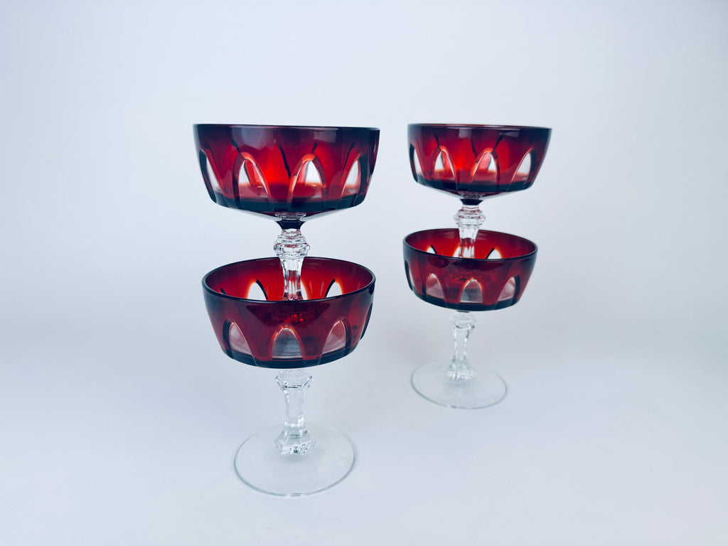Product image for 'vintage cristal darques ruby red crystal champagne glasses mid century modern barware set of four 4 made in france' (view 3e8acf)
