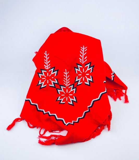 Product image for 'vintage christmas red fringe square table cloth embroidered poinsettia linen 25 x 25' (view f79129)