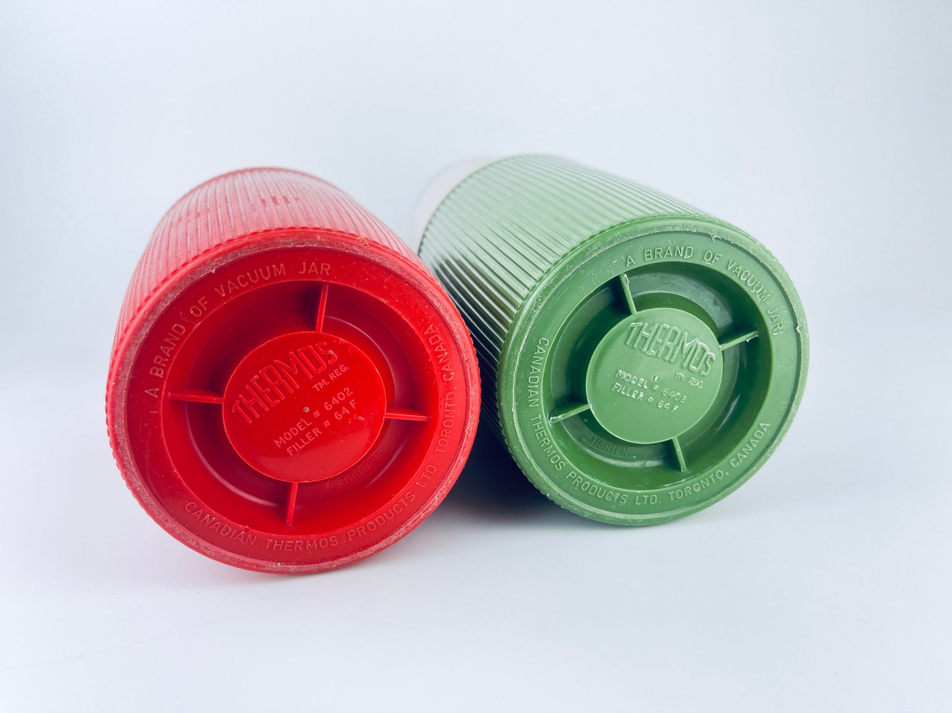 Product image for 'vintage wide mouth plastic thermos insulated vacuum sealed jar camping hiking lunch bag model 6402 red green sold separately' (view e7909c)