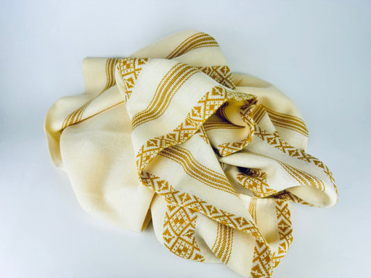 Product image for 'vintage 1970s thick woven beige brown geometric print tablecloth 54 x 61' (view 6611fc)