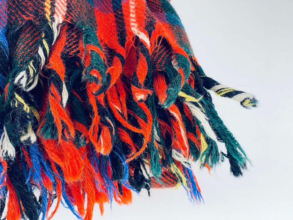 Product image for 'vintage red fringe plaid wool blanket 62 x 68' (view 65976d)