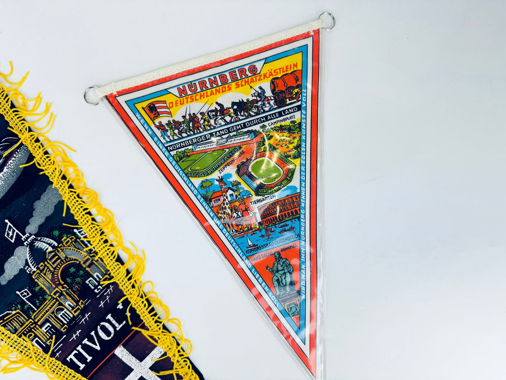 Product image for 'vintage european tapered pennant wall hanging sold separately kobenhavn nurnberg belgique' (view f02190)