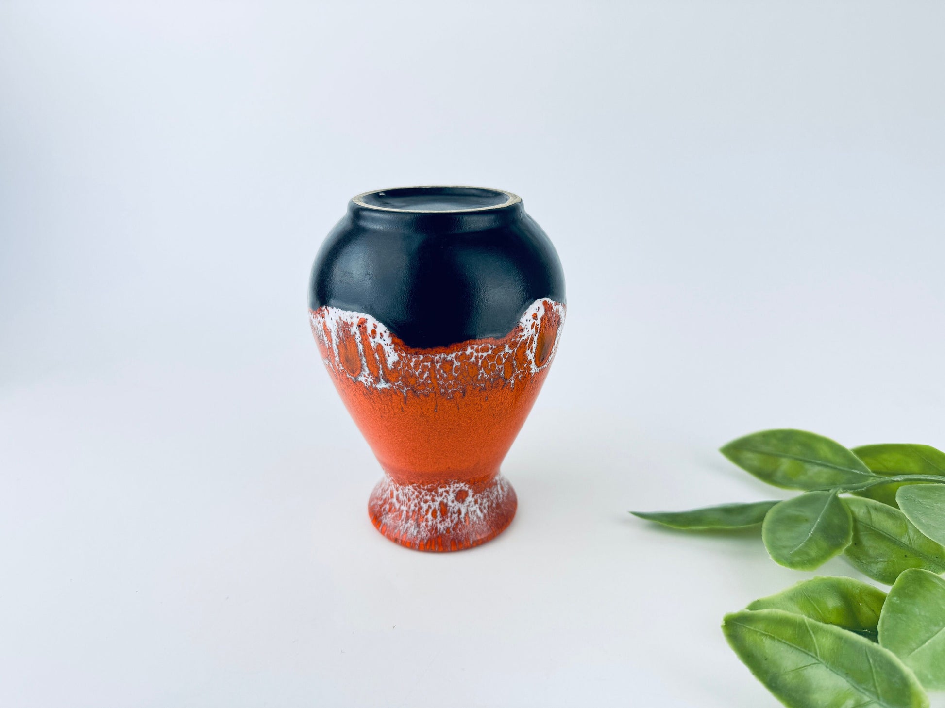 Product image for 'vintage 1970s orange black drip glaze lava bud vase mid century modern accent' (view 98ff40)