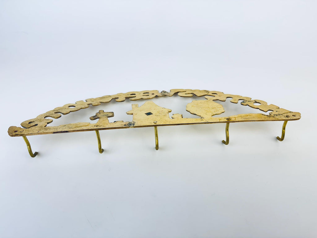 Product image for 'vintage brass home sweet home wall hooks coat key holder wall mounted cottage scene' (view b55b2a)