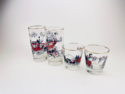 Product image for 'vintage winter stagecoach libbey drinking glasses highball lowball set of four 4 gold rimmed top' (view 503cc0)