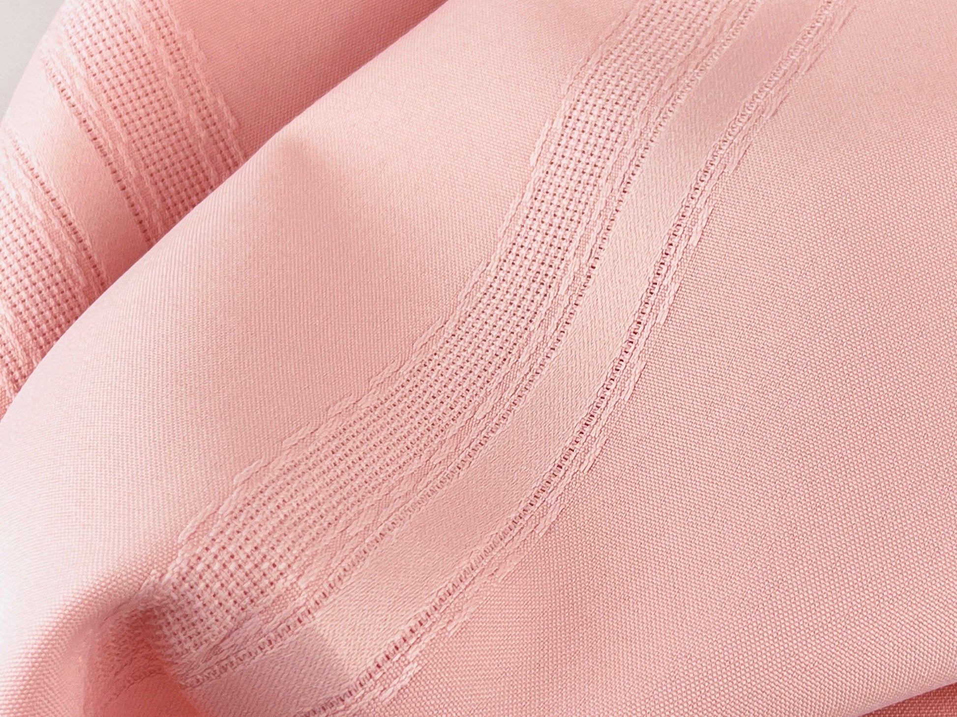 Product image for 'vintage pink rectangular tablecloth 90s tablescape textured ribbon stripes' (view 46b2ec)