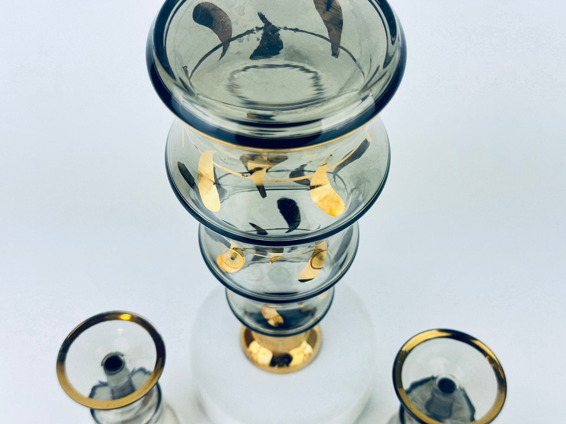 Product image for 'vintage mid century black gold curvy glass barware set decanter glasses bohemia crystal made in czechoslovakia barware gift' (view 8e6c14)