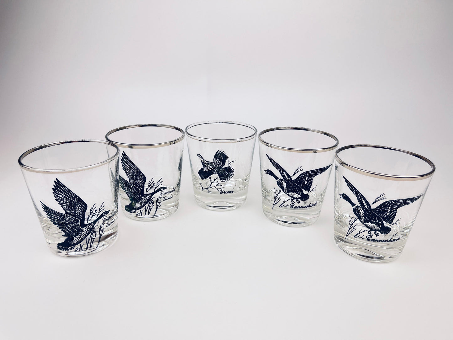 Product image for 'vintage silver rimmed bird drinking glasses set of five 5 perfect hunter gift' (view 79b2d2)