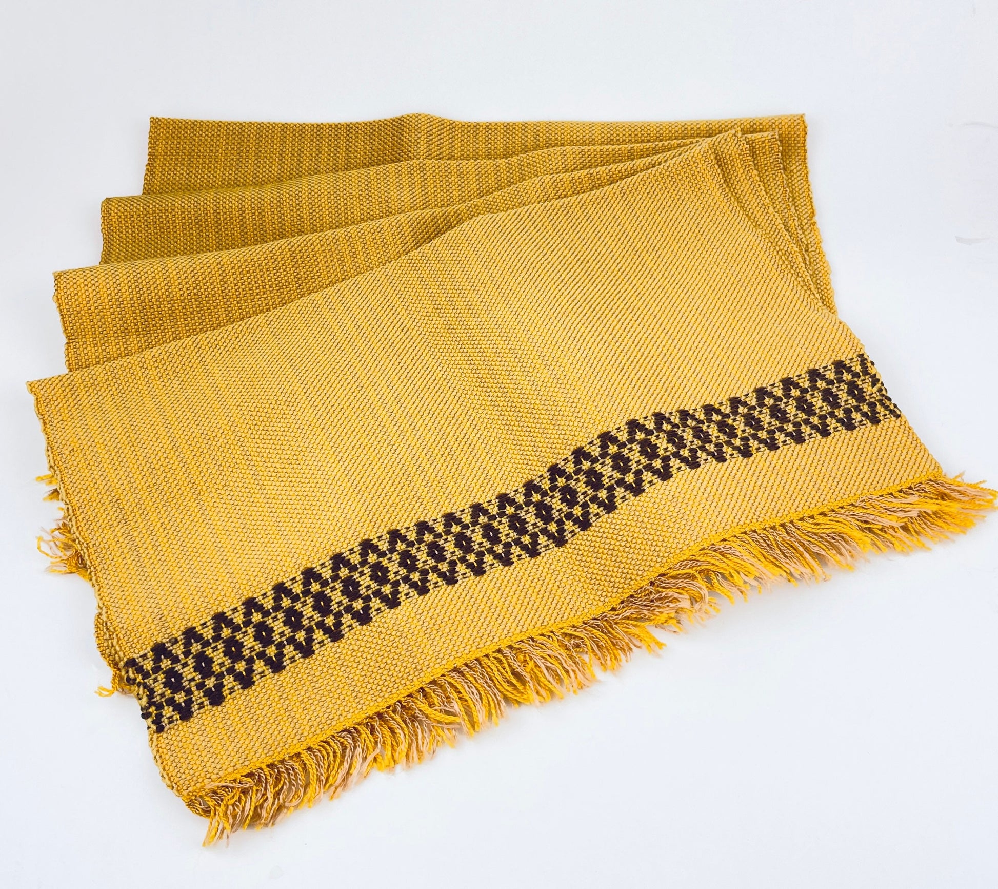 Product image for 'vintage rectangular fringe place mat table linen mustard yellow brown set of four 4' (view fa53b2)