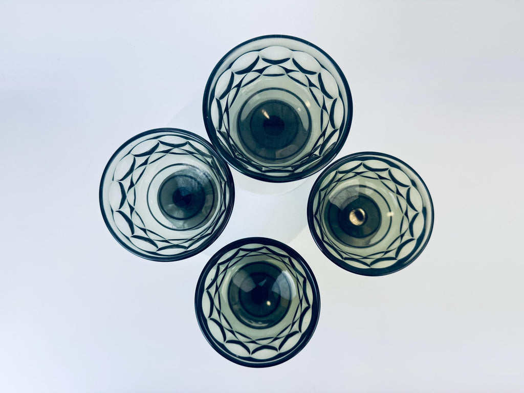 Product image for 'vintage smokey black champagne glasses set of four 4 perspective by noritake made in japan' (view e3fd9a)