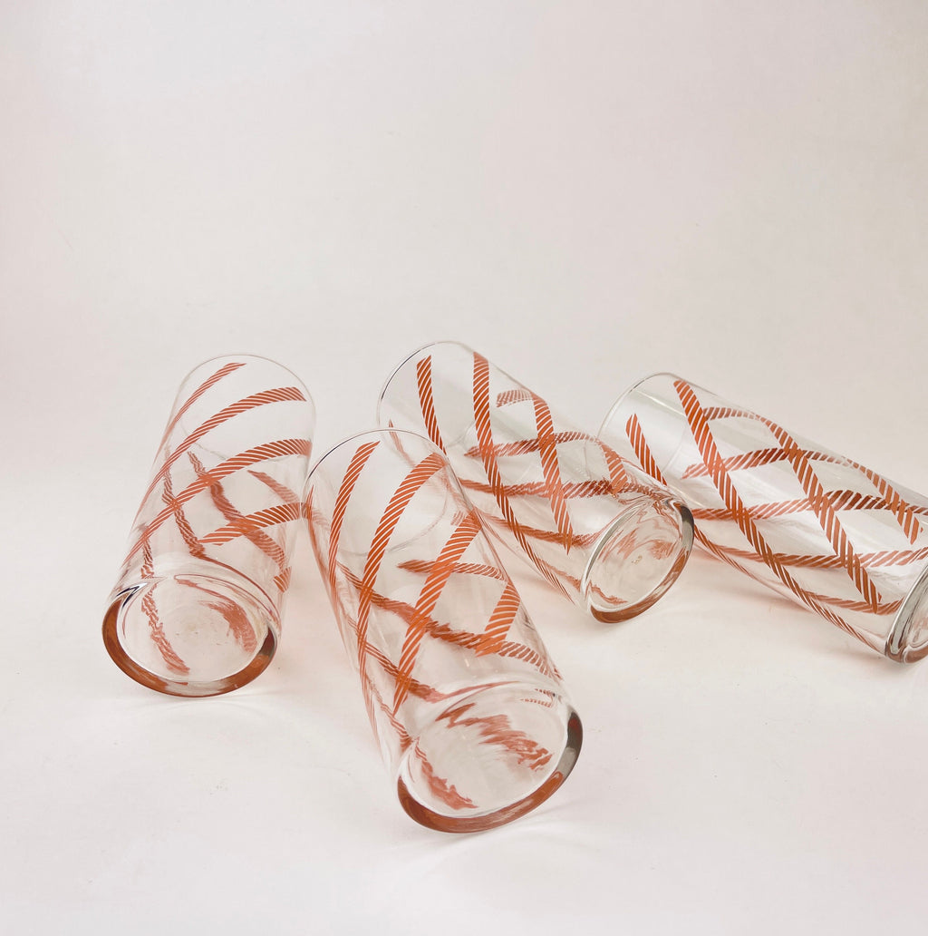 Product image for 'vintage pink chain pattern tall water glasses set of four 4' (view 2bb0c6)